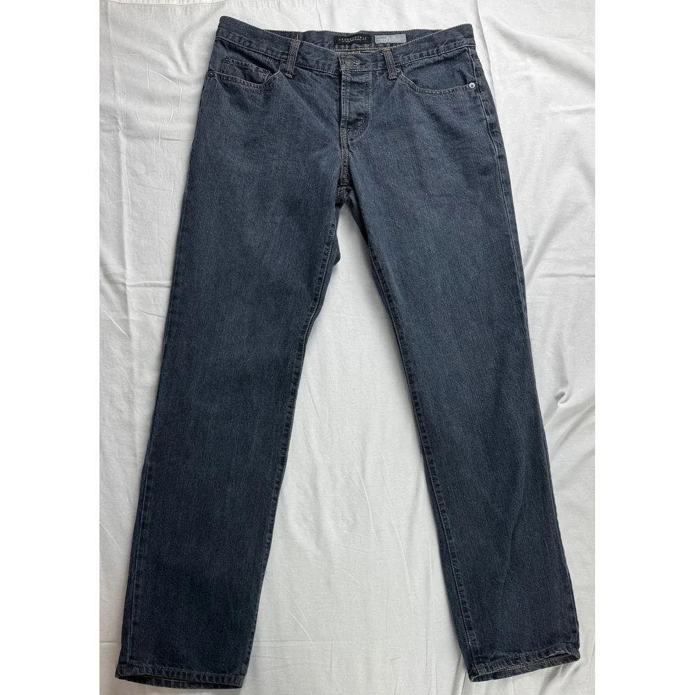 Aeropostale Mens Slim Straight Jeans Dark Wash Blue Button Fly 32x34 Denim